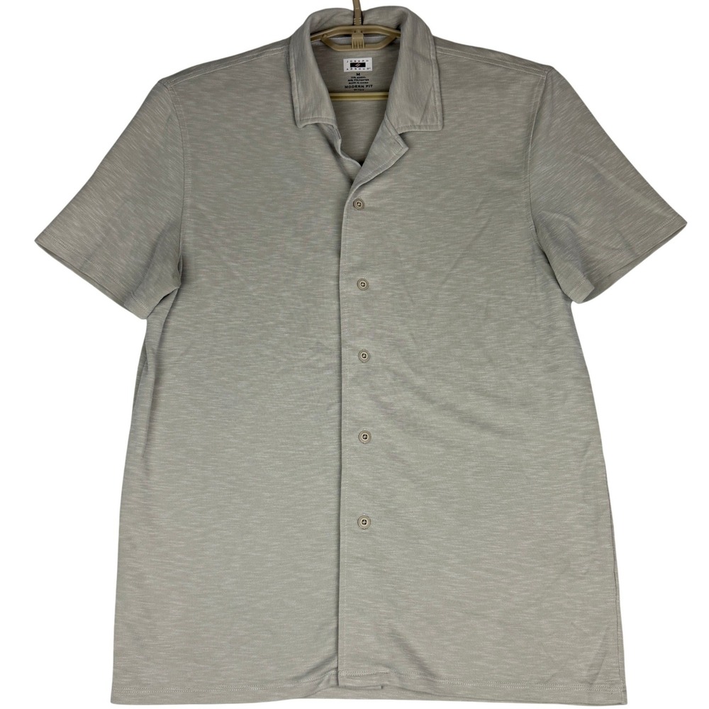 Joseph Abboud Shirt Mens M Taupe 70% Modal Modern Fit Short Sleeve Button Up